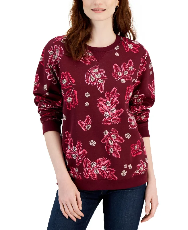 Karen Scott Womens Ribbed Edge Sweatshirt Hoodie with Print Artistic Unique