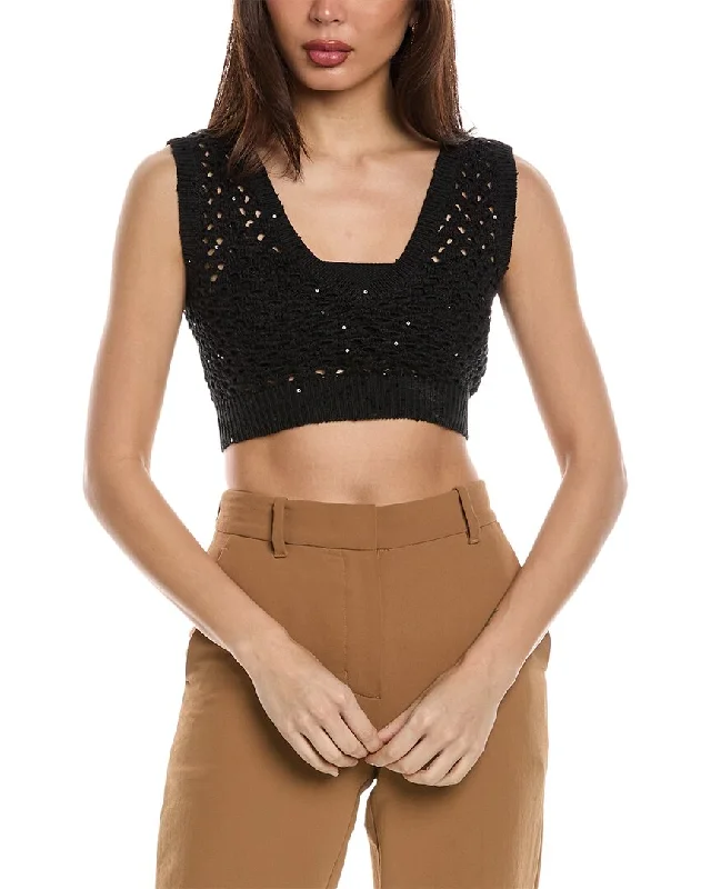 Brunello Cucinelli Linen & Silk-Blend Crop Sweater Denim Fabric Leather Fabric Suede Fabric
