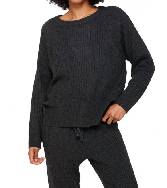 Luxe Essential Doutzen Ballet Sweater In Charcoal Mesh Sweater Canvas Denim
