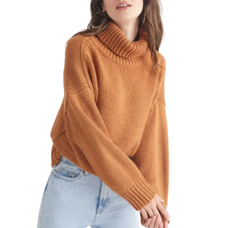 Edie Chunky Turtleneck Sweater In Toasted Alomd Faux Fur Fabric Real Fur Fabric Shearling Fabric