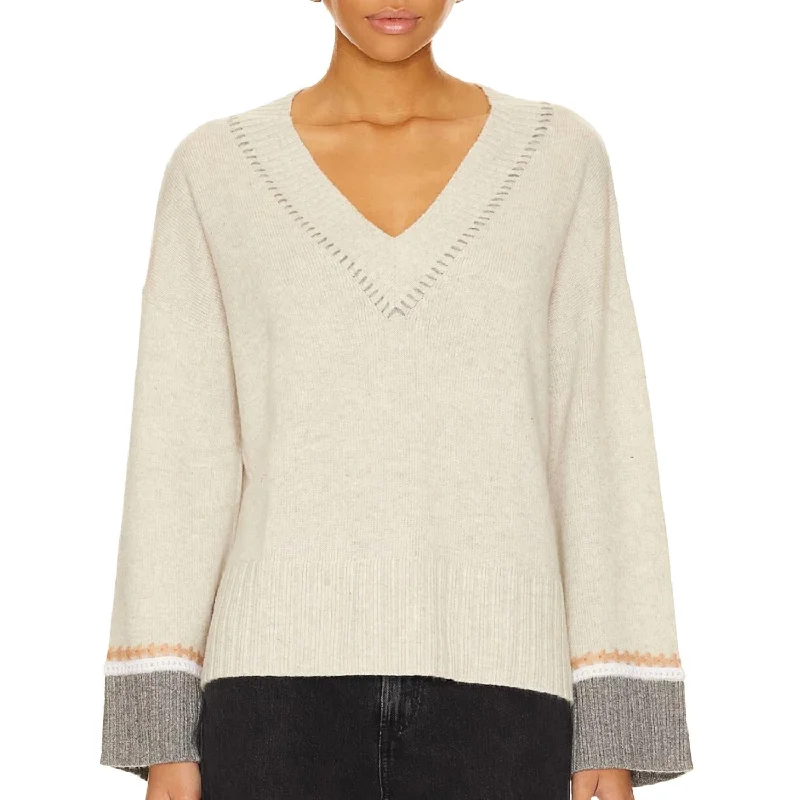 Oversized Vee Neck Crochet Sweater In Mojave/neutral Combo Chenille Blend Fleece Blend Nylon Blend