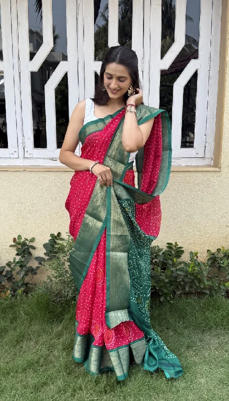 Women Party Wear Bandhani Foil Printed Marsh Mellow Silk Saree with Un Stitched Blouse Classic Minimalist Blouse Women Party Wear Bandhani Foil Printed Marsh Mellow Silk Saree with Un Stitched Blouse Classic Minimalist Blouse