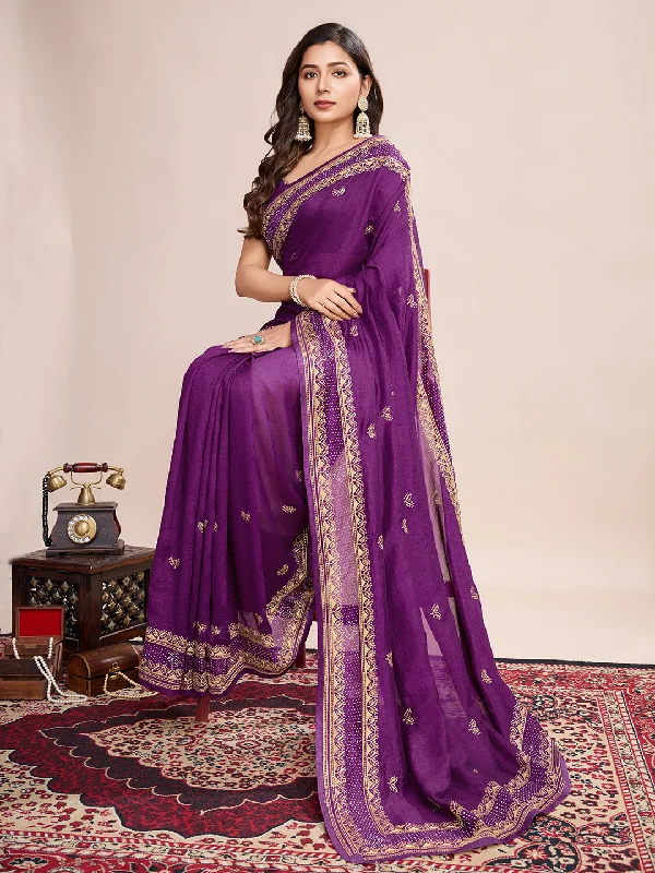 Women Party Wear Flower Embroidery Worked Vichitra Soft Silk Saree with Un Stitched Blouse Elegant Lace Blouse Women Party Wear Flower Embroidery Worked Vichitra Soft Silk Saree with Un Stitched Blouse Elegant Lace Blouse