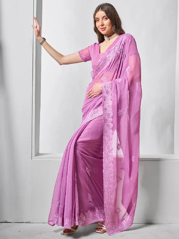 Women Party Wear Heavy Embroidery Worked Shimmer Chiffon Saree with Un Stitched Blouse Casual Stripe Blouse Women Party Wear Heavy Embroidery Worked Shimmer Chiffon Saree with Un Stitched Blouse Casual Stripe Blouse