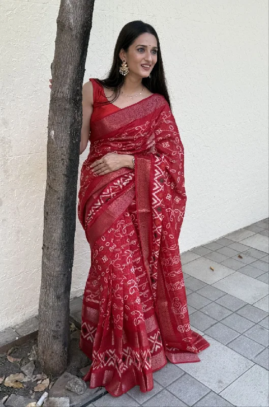 Women Party Wear Bandhej Print Pure Candy Cotton Silk Saree with Un Stitched Blouse Elegant Office Blouse Women Party Wear Bandhej Print Pure Candy Cotton Silk Saree with Un Stitched Blouse Elegant Office Blouse