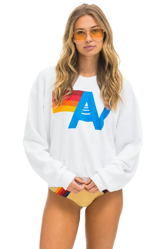 LOGO RELAXED CREW SWEATSHIRT - WHITE Hoodie with Double Zipper Versatile Adjustable