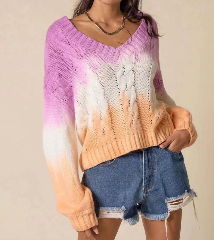 Tie Dye Sweater In Purple/white/coral Plaid Sweater Polka Dot Checkered