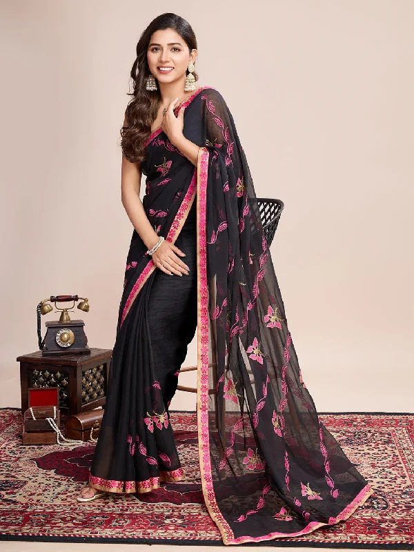 Women Party Wear Flower Embroidery Worked Georgette Saree with Un Stitched Blouse Boho Chic Blouse Women Party Wear Flower Embroidery Worked Georgette Saree with Un Stitched Blouse Boho Chic Blouse