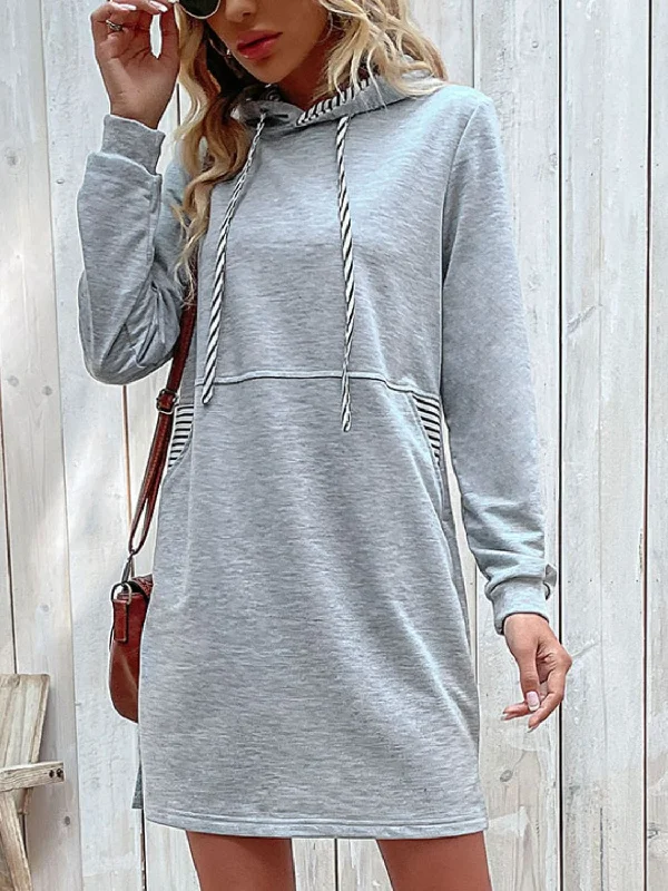 Striped Drawstring Long Sleeve Hoodie Hoodie with Hem Applique Textured Unique