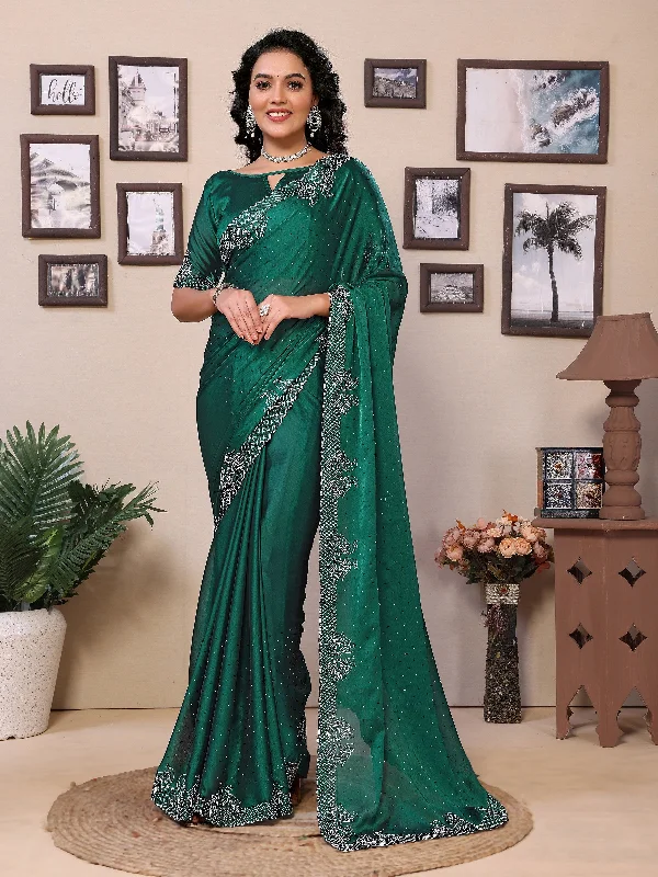 Women Party Wear Diamond worked Rangoli Silk(Satin) Saree with Un Stitched Blouse Loose Fit Blouse Women Party Wear Diamond worked Rangoli Silk(Satin) Saree with Un Stitched Blouse Loose Fit Blouse