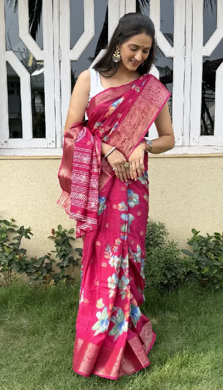 Women Party Wear Jeaquard Butti Dhola silk Saree with Un Stitched Blouse Playful Puff Blouse Women Party Wear Jeaquard Butti Dhola silk Saree with Un Stitched Blouse Playful Puff Blouse