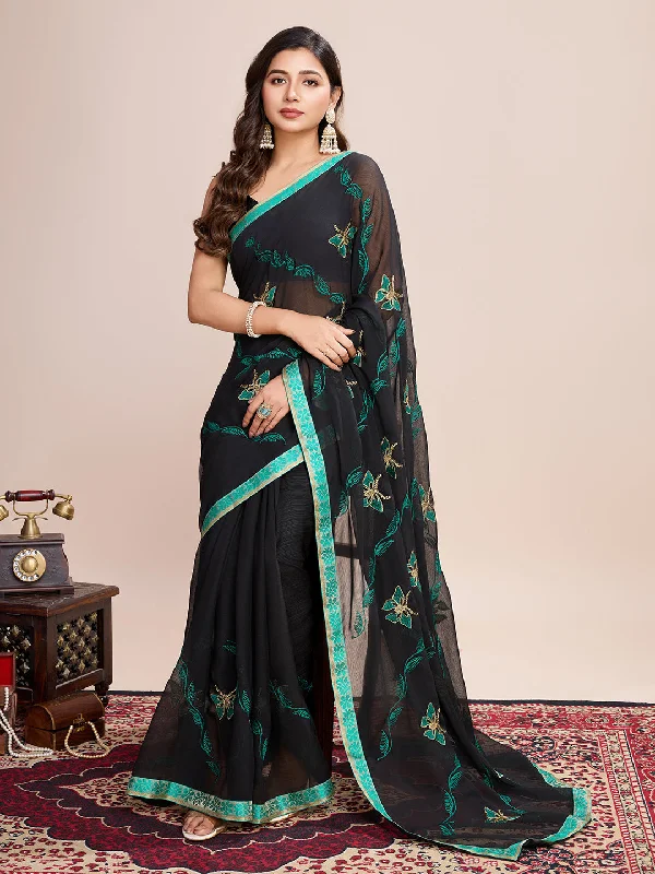 Women Party Wear Flower Embroidery Worked Georgette Saree with Un Stitched Blouse Everyday Stylish Blouse Women Party Wear Flower Embroidery Worked Georgette Saree with Un Stitched Blouse Everyday Stylish Blouse