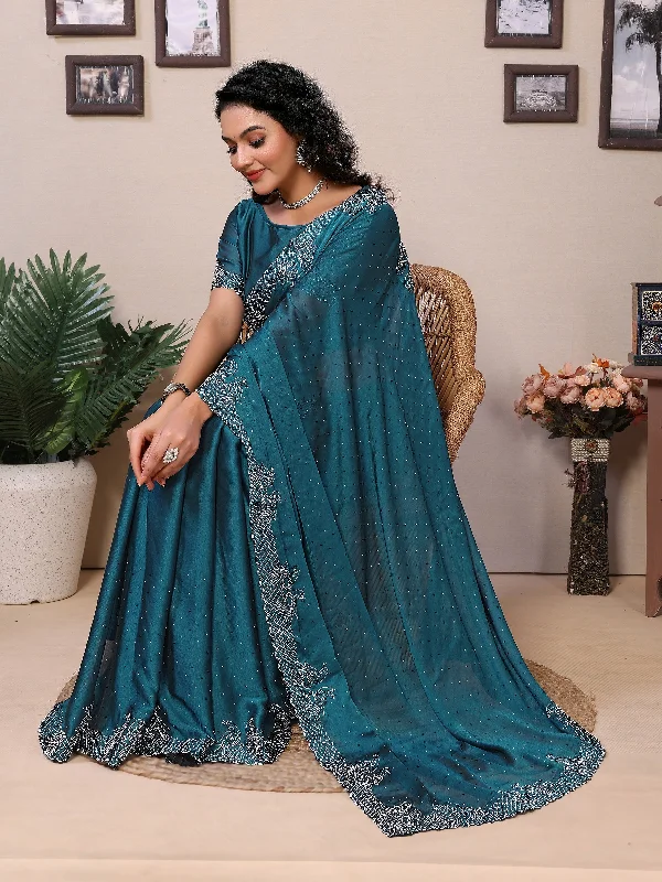 Women Party Wear Diamond worked Rangoli Silk(Satin) Saree with Un Stitched Blouse Boho Printed Blouse Women Party Wear Diamond worked Rangoli Silk(Satin) Saree with Un Stitched Blouse Boho Printed Blouse