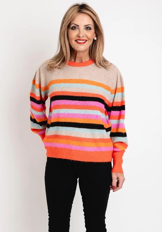 Ichi Dusty Striped Knitted Sweater, Multicolour Zippered Buttoned Snapped