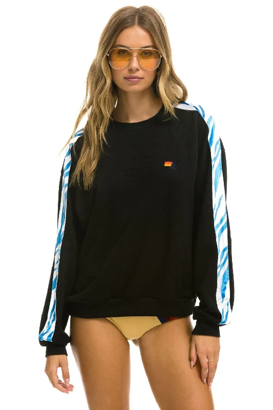 TIGER STRIPE RELAXED FIT CREW SWEATSHIRT - BLACK // BLUE TIGER Hoodie with Hem Drawcord Adjustable Customizable TIGER STRIPE RELAXED FIT CREW SWEATSHIRT - BLACK // BLUE TIGER Hoodie with Hem Drawcord Adjustable Customizable
