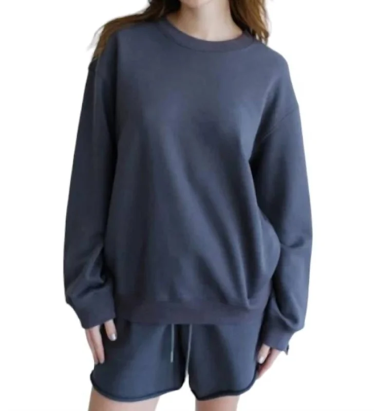 Tabitha Sweater In Charcoal Spandex Rayon Corduroy