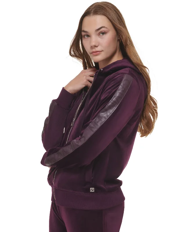 Women's Faux Leather Trim Velour Hoodie Hoodie with Fur Luxurious Winter