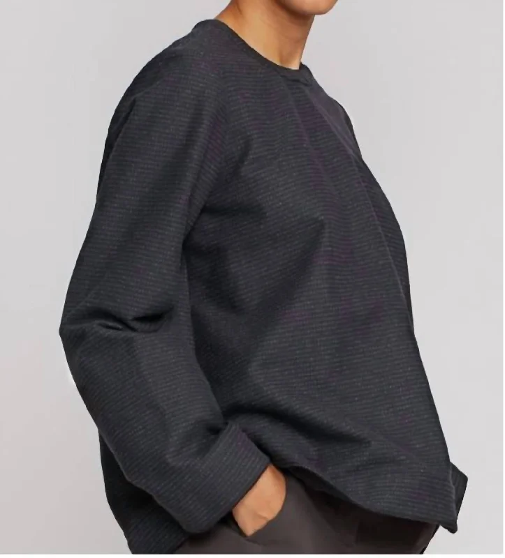 Long Sleeve Sweater Tee In Black/navy Satin Blend Silk Blend Wool Blend