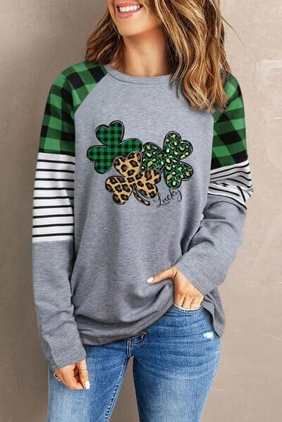 Lucky Clover Raglan Sleeve Sweatshirt Hoodie with Longline Fit Extended Stylish