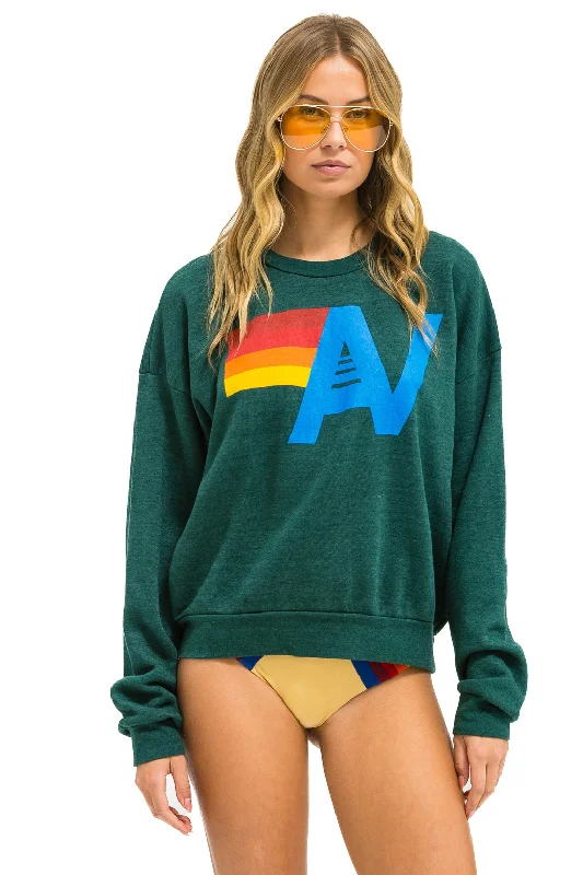 LOGO RELAXED CREW SWEATSHIRT - FOREST Hoodie with Hem Patch Decorative Personalized