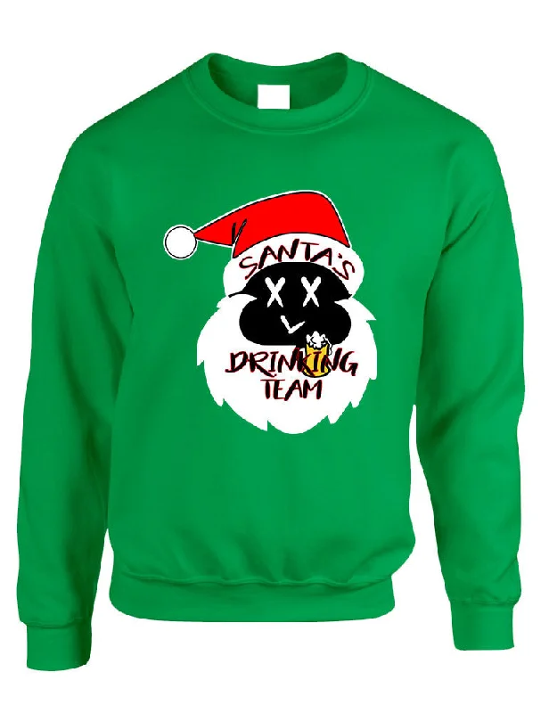 Adult Sweatshirt Santa's Drinking Team Fun Ugly Xmas Sweater Hoodie with Hem Frayed Vintage Worn Adult Sweatshirt Santa's Drinking Team Fun Ugly Xmas Sweater Hoodie with Hem Frayed Vintage Worn
