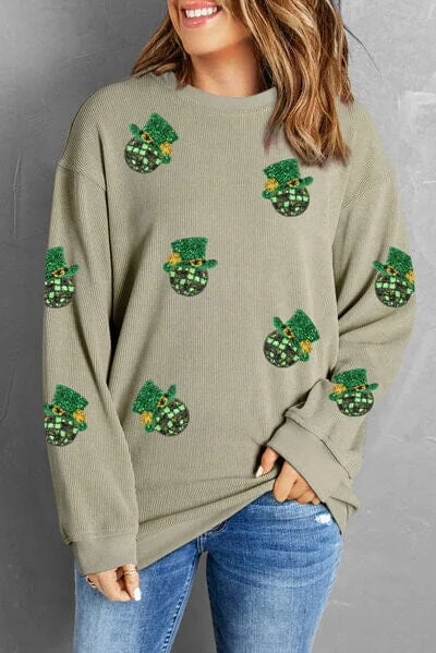 Sequin Round Neck Dropped Shoulder Sweatshirt Hoodie Sweatshirt Pullover