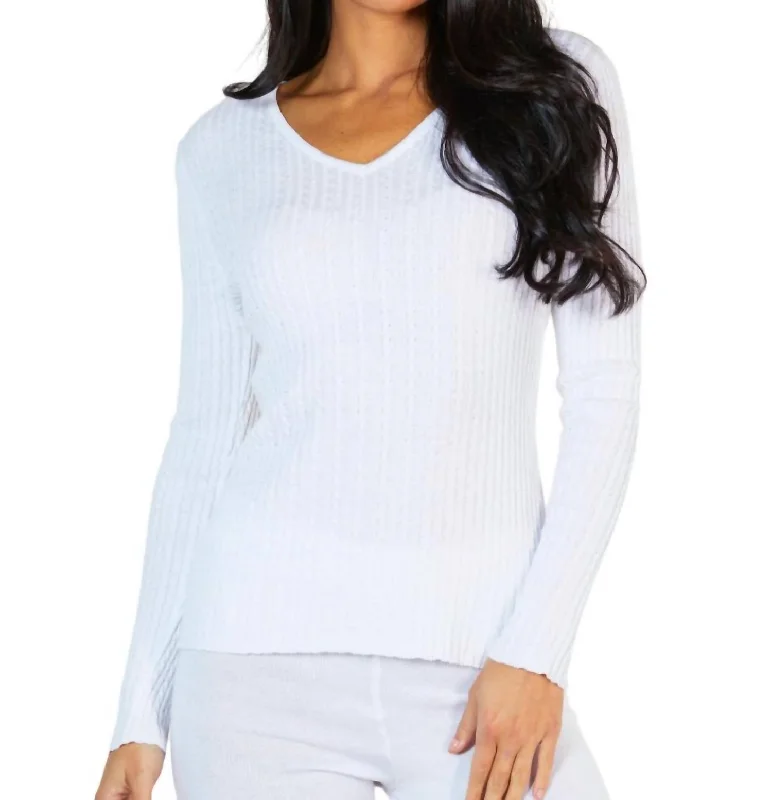 Braided V-Neck Sweater In White Polka Dot Checkered Tartan