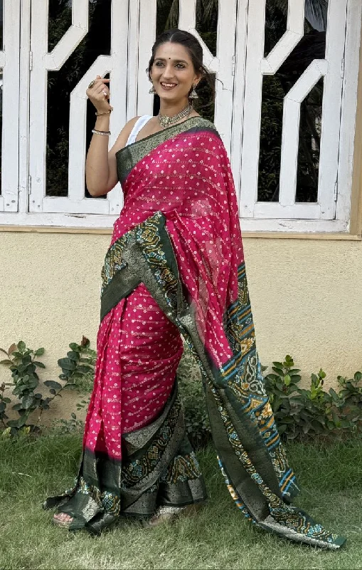 Women Party Wear Bandhej Print Pure Candy Cotton Silk Saree with Un Stitched Blouse Lightweight Floral Blouse Women Party Wear Bandhej Print Pure Candy Cotton Silk Saree with Un Stitched Blouse Lightweight Floral Blouse