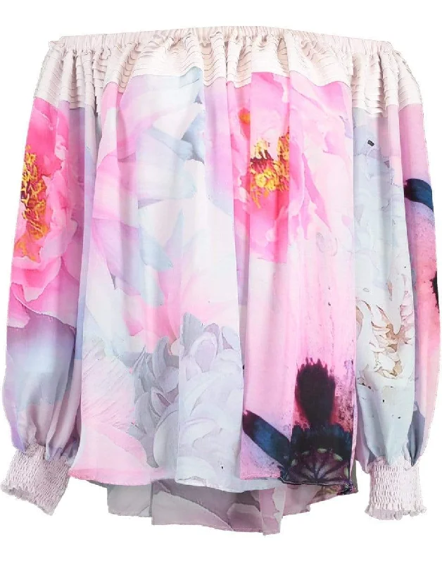 Pink Flower Sailor Blouse Relaxed Fit Blouse