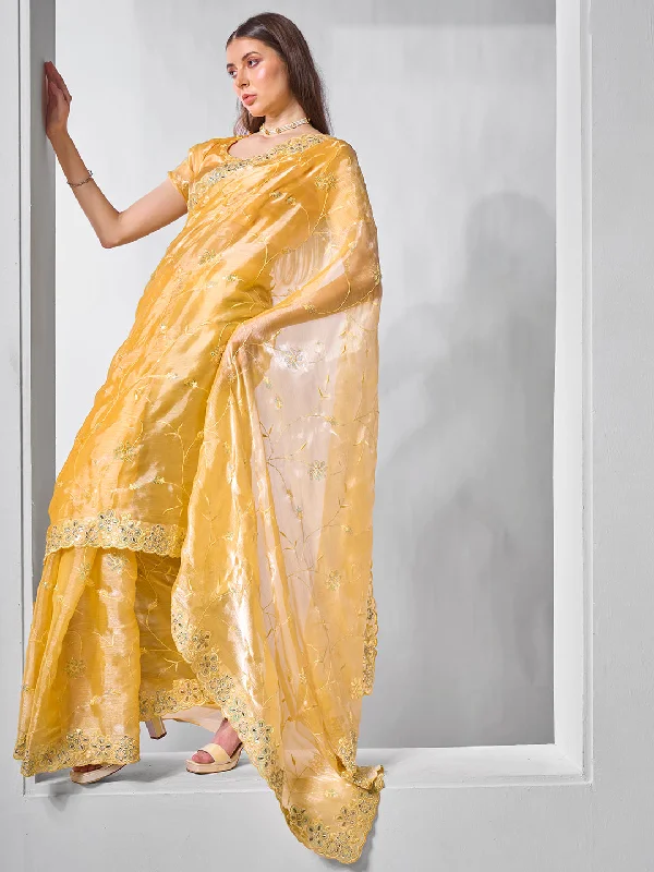 Women Party Wear Heavy Embroidery Worked Premium Organza Blend Saree with Un Stitched Blouse Puff Sleeve Blouse Women Party Wear Heavy Embroidery Worked Premium Organza Blend Saree with Un Stitched Blouse Puff Sleeve Blouse