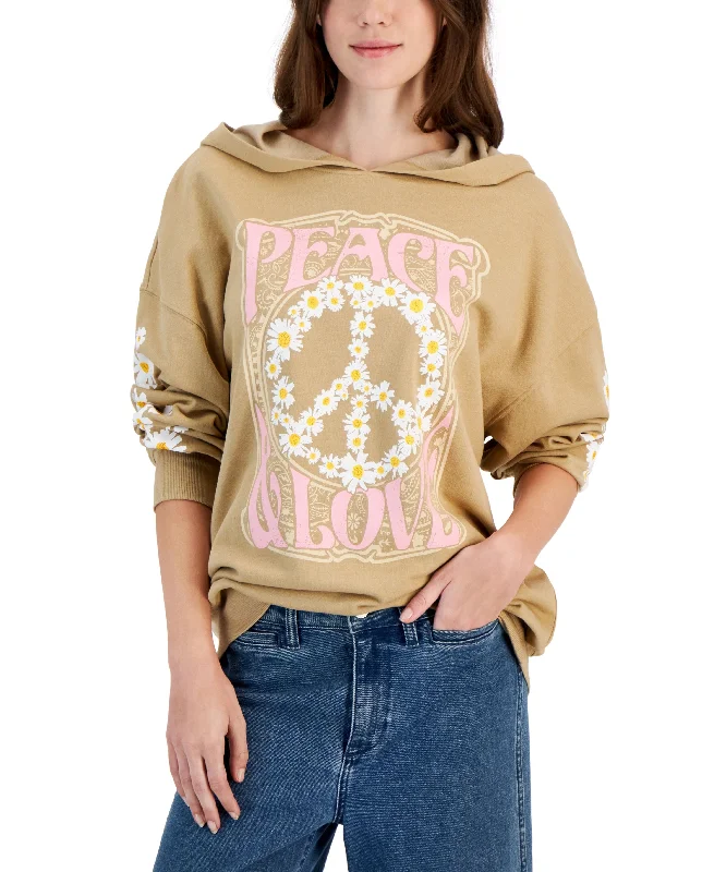 Juniors' Peace & Love Graphic-Print Hoodie Hoodie with High Neck Warm Protective