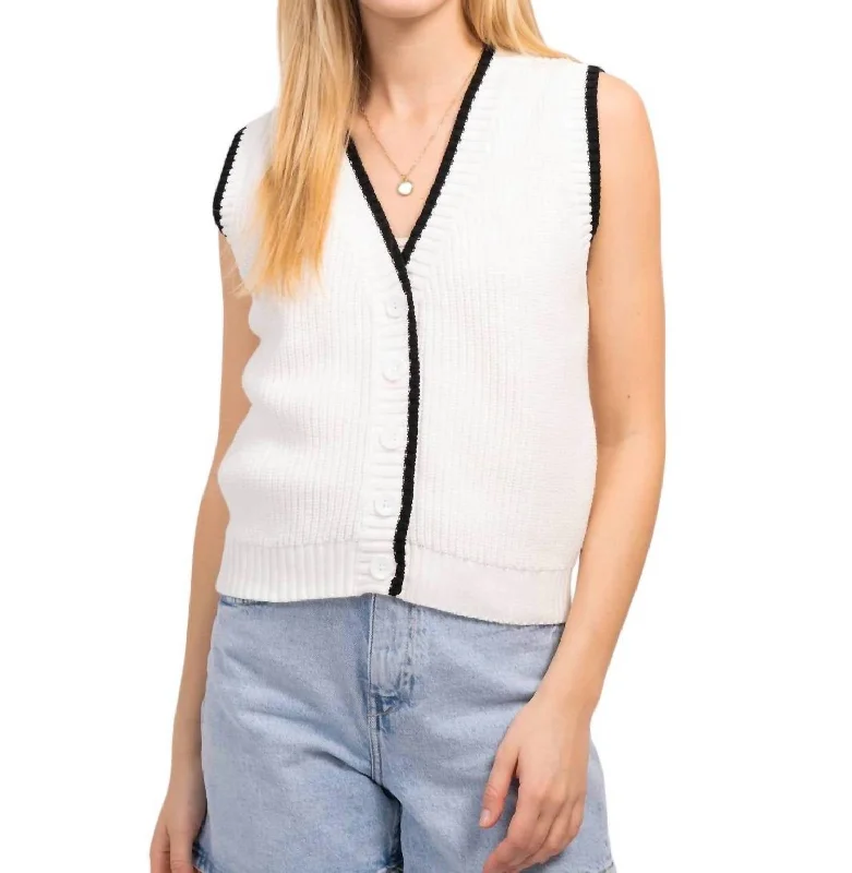 Lucy Sweater Vest In White Collared Crew Neck Turtle Neck