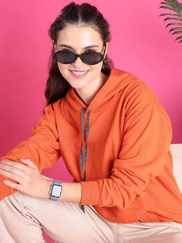VimaL Jonney Regular Fit Orange Solid Hoodie For Women Hoodie with Drop Shoulder Relaxed Streetwear VimaL Jonney Regular Fit Orange Solid Hoodie For Women Hoodie with Drop Shoulder Relaxed Streetwear