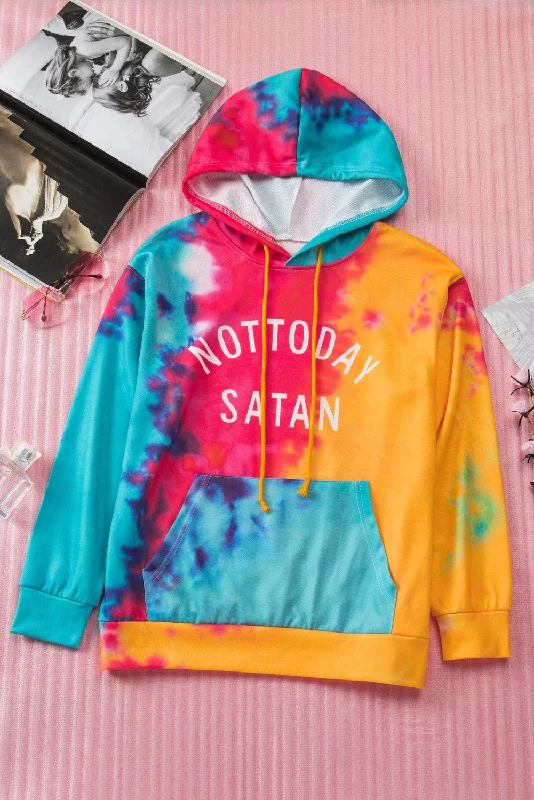 Tie-Dye NOT TODAY SATAN Hoodie Hoodie with Button Placket Classic Preppy