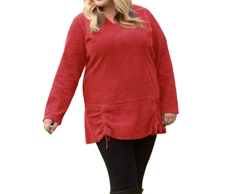 Channel Islands Chenille Long Sleeve Rayanne Sweater - Plus In Saffron Red Chenille Blend Fleece Blend Nylon Blend