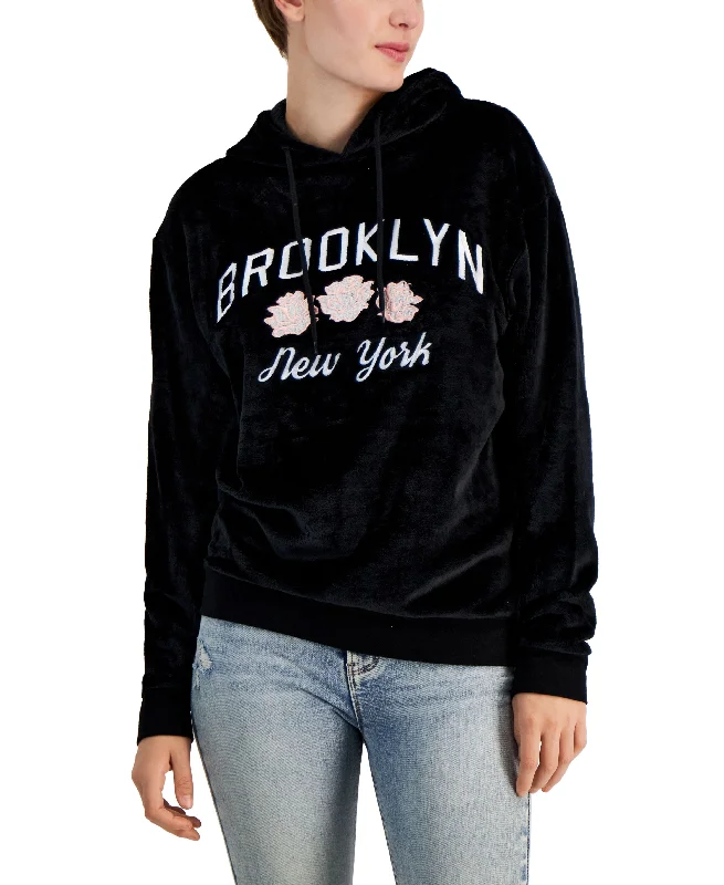 Juniors' Embroidered Fleece Hoodie Hoodie with Contrast Stitching Detailed Premium