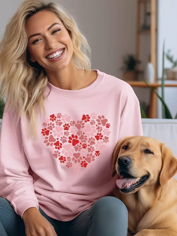 Dog Paw Heart Dog Mom Valentine's Day Long Sleeve Graphic Sweatshirt Hoodie with Slit Hem Functional Movement Dog Paw Heart Dog Mom Valentine's Day Long Sleeve Graphic Sweatshirt Hoodie with Slit Hem Functional Movement