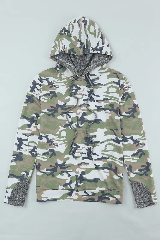 Camouflage Sequin Drawstring Hoodie Hoodie with Hem Lace Feminine Delicate