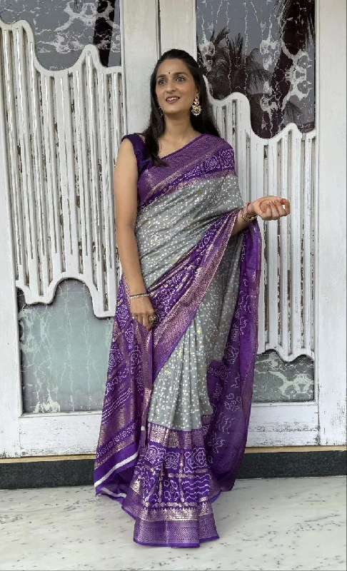 Women Party Wear Bandhani Printed Dhola Silk Saree with Un Stitched Blouse Vintage Polka Blouse Women Party Wear Bandhani Printed Dhola Silk Saree with Un Stitched Blouse Vintage Polka Blouse