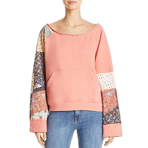 Free People Womens Printed Pullover Sweatshirt Hoodie with Ribbed Neckline Snug Warm Free People Womens Printed Pullover Sweatshirt Hoodie with Ribbed Neckline Snug Warm