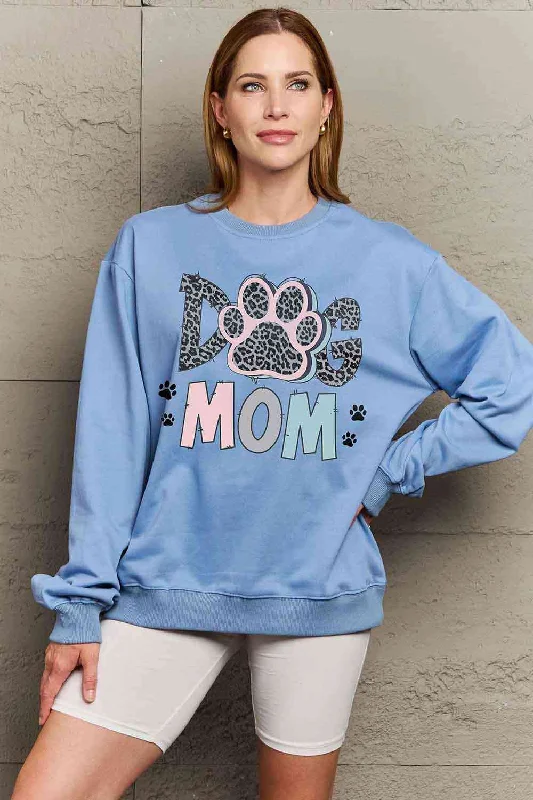Pink & Blue DOG MOM Graphic Sweatshirt Hoodie with Stripes Bold Sporty