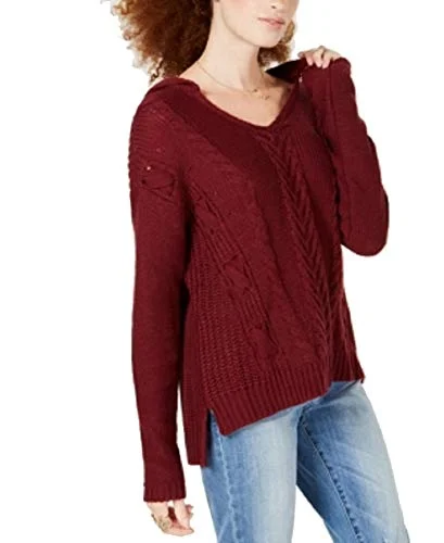 Juniors' High-Low Mixed-Knit Hoodie Hoodie with Lace Feminine Delicate