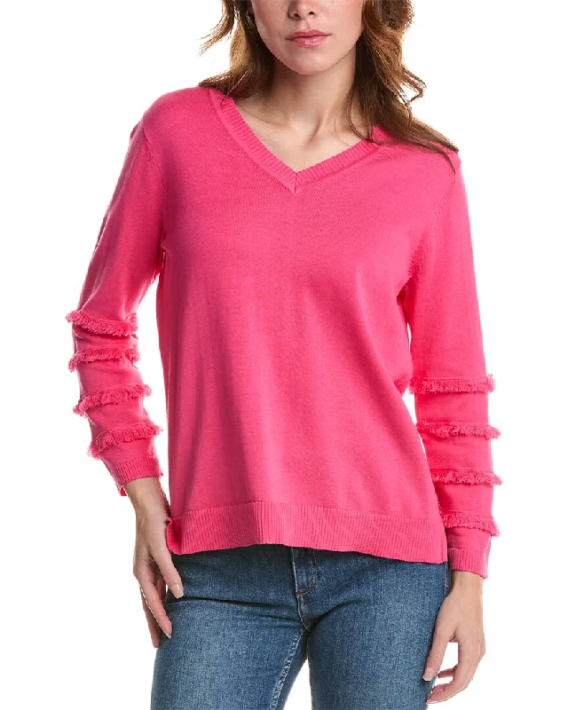 Edinburgh Knitwear Fringe V-Neck Sweater Sweater Knitwear Pullover