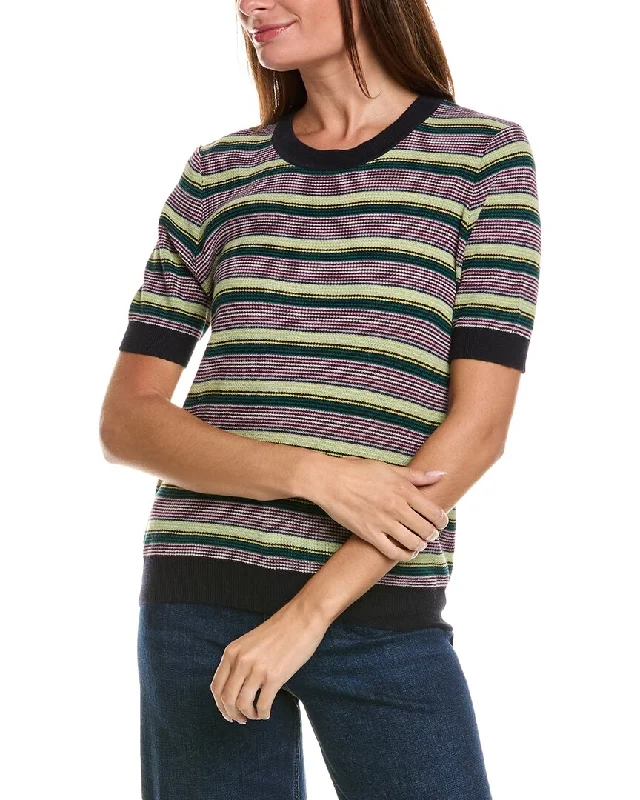 Minnie Rose Textured Stripe Crew Cashmere-Blend Sweater Ribbed Striped Patterned