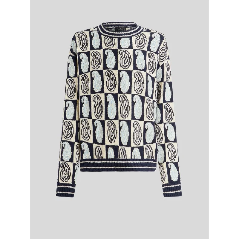 Paisley Pattern Jacquard Sweater Fitted Slim Tailored