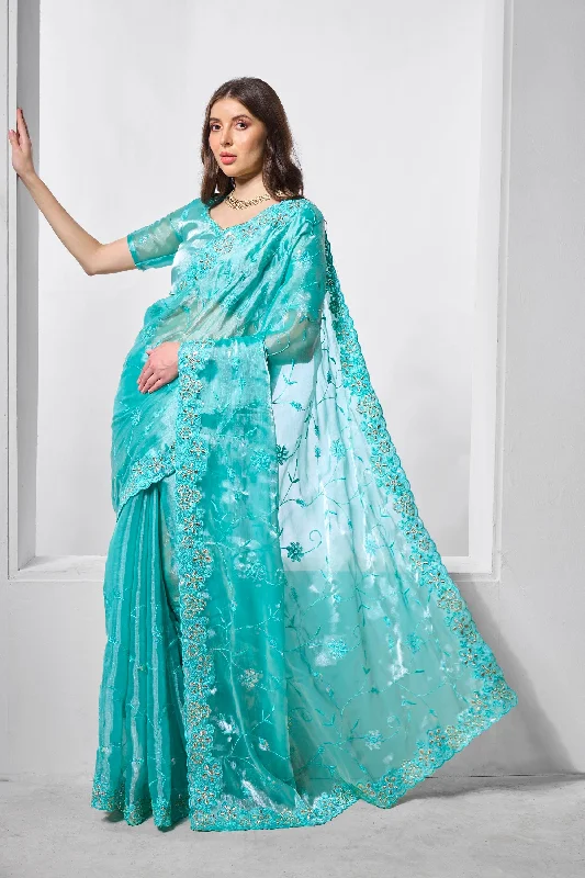 Women Party Wear Heavy Embroidery Worked Premium Organza Blend Saree with Un Stitched Blouse Casual Button Blouse Women Party Wear Heavy Embroidery Worked Premium Organza Blend Saree with Un Stitched Blouse Casual Button Blouse