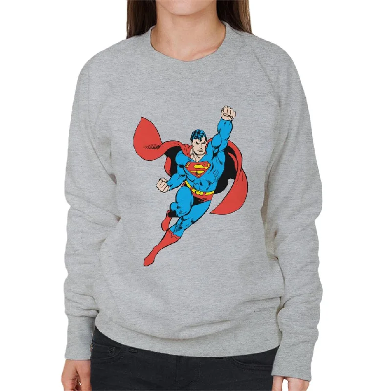 Superman To The Rescue Women's Sweatshirt Hoodie with Rolled Sleeves Casual Relaxed