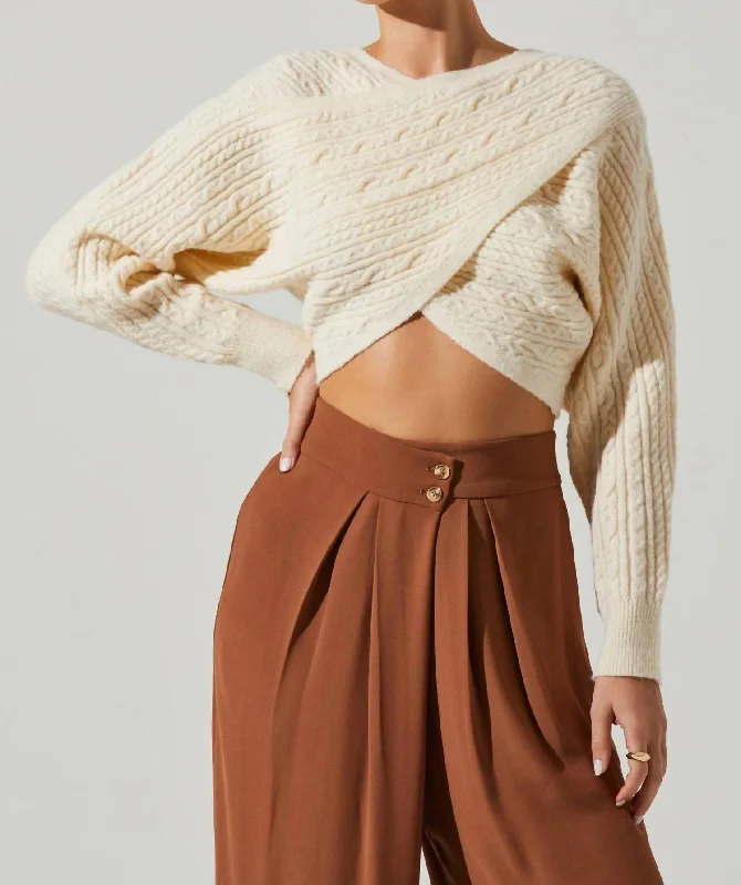 Mariana Sweater In Cream Cable Knit Ribbed Knit Lace Knit