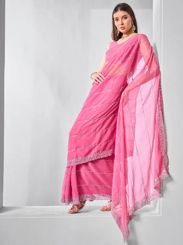 Women Party Wear Heavy Embroidery Worked Shimmer Chiffon Saree with Un Stitched Blouse Business Casual Blouse Women Party Wear Heavy Embroidery Worked Shimmer Chiffon Saree with Un Stitched Blouse Business Casual Blouse