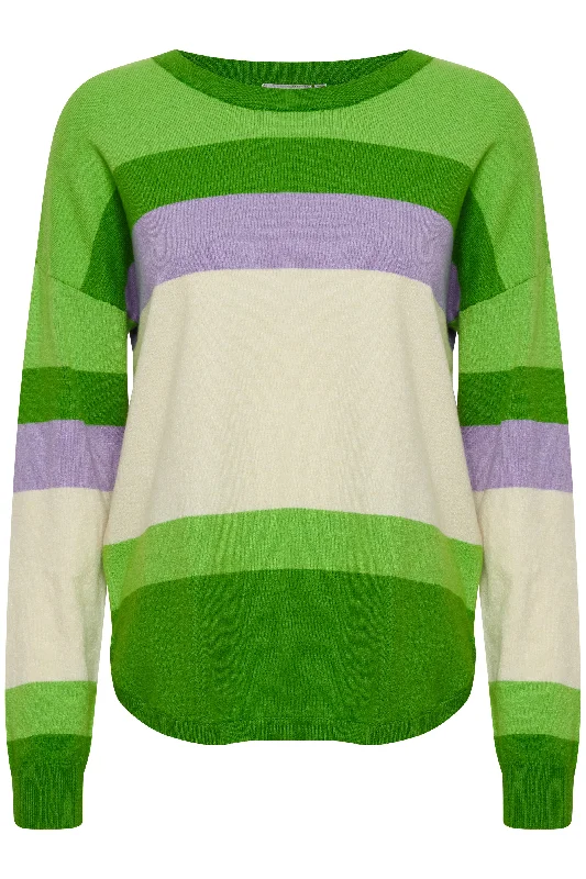 Fransa Melani Block Stripe Knitted Sweater, Online Lime Mix Neon Metallic Matte